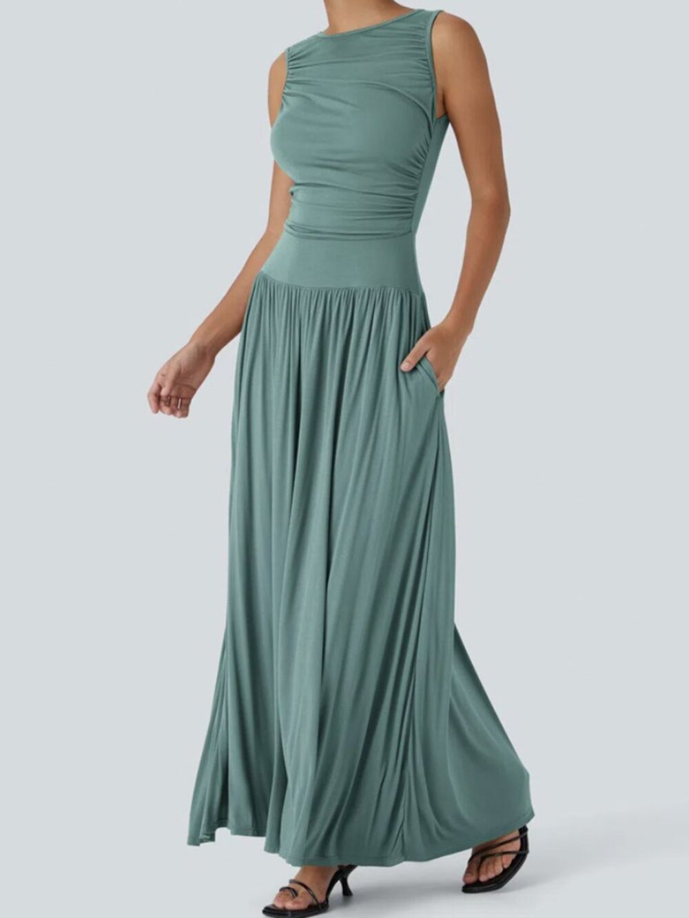 Halara Sleeveless Ruched Flowy Maxi Dress